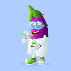 Cute eggplant character as scientists