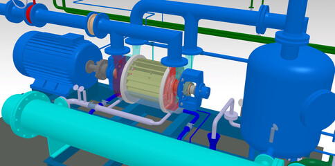 Liquid ring vacuum pump 3D illustration