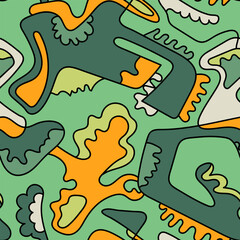 Summer abstract surreal pattern with hand drawn wave shapes 