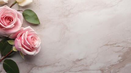 Romantic Roses on Marble Background