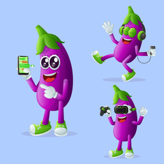 Cute eggplant characters and technology