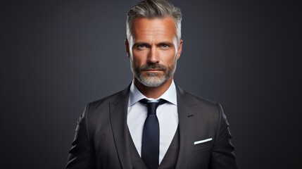 portrait of a businessman or ceo look at camera on grey background