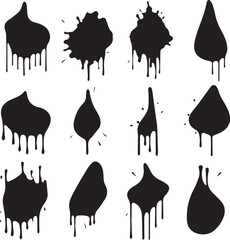 set of black silhouettes of drops