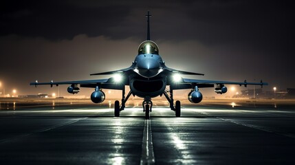 Fototapeta premium An F-16 Fighting falcon taxiing to the runway, Generative AI