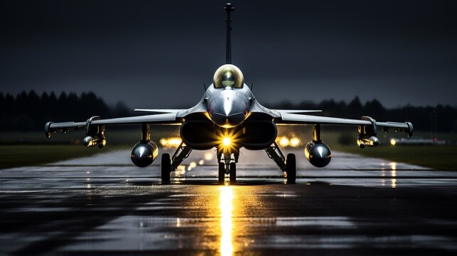 An F-16 Fighting falcon taxiing to the runway, Generative AI