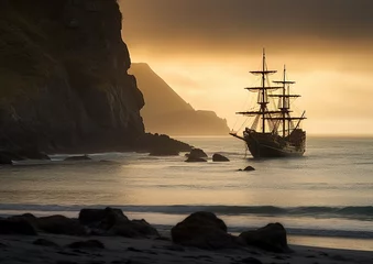 Fotobehang Schipbreuk Wreckled pirate ship