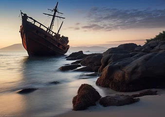 Deurstickers Schipbreuk Wreckled pirate ship