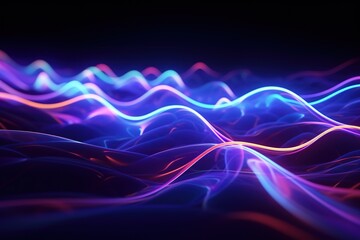 Fototapeta premium abstract futuristic background with pink blue glowing neon moving high speed wave lines and bokeh lights. Data transfer concept Fantastic wallpaper