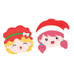 Christmas Faces Girl Character Cartoon Illustration Vector Clipart Sticker