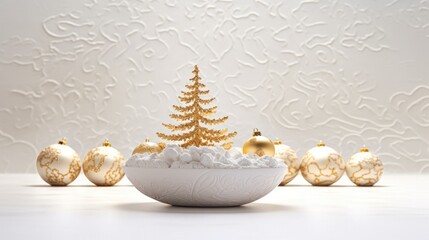 white elegant Christmas background with decorative Christmas figurines and decorations. 
