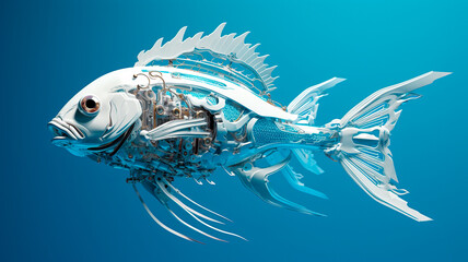 White bionic sea fishes in sea.