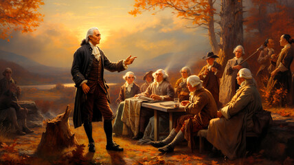 The first proclamation of Thanksgiving. George Washington announced that Thanksgiving would be on November 26th. - obrazy, fototapety, plakaty