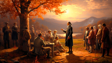 The first proclamation of Thanksgiving. George Washington announced that Thanksgiving would be on November 26th.