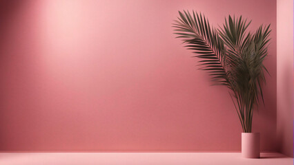 Fototapeta premium pink room for scenery with palm trees in the right corner