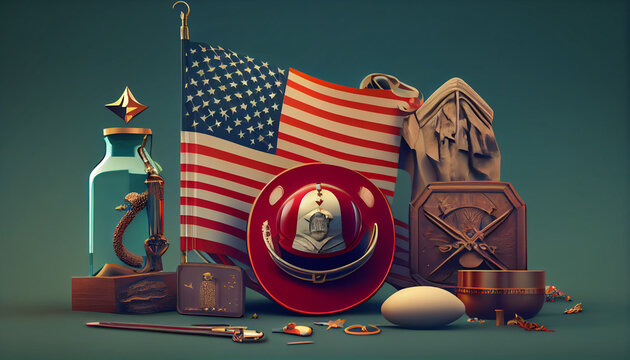 American memorial day background with elements of flag and symbolic objects, Ai generated image 