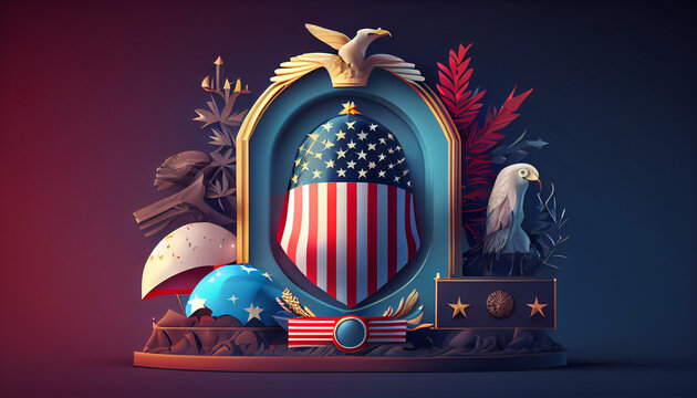 American memorial day background with elements of flag and symbolic objects, Ai generated image 