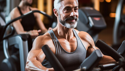 A training program for senior men, exuding youthful energy, and highlighting exercises to build strong muscles and overall fitness, AI generated