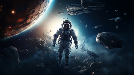 Fototapeta premium astronaut flying in the space background