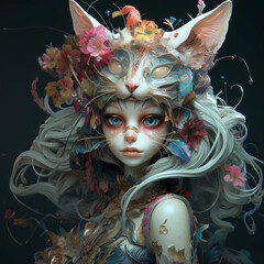 A Girl With White Hair Wearing a Cat Headdress