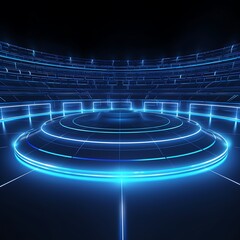 Futuristic Neon Lights Illuminate E-Sport Arena Glowing Dark Blue Background for High-Tech Game Battle