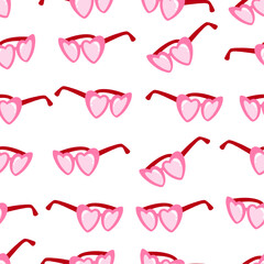Seamless pattern with pink sunglasses.Heart shaped glasses. Fashion retro print. Vector illustration