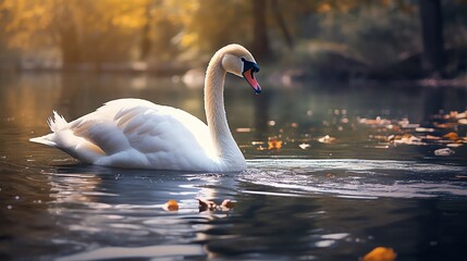 White swan swimming in clear water