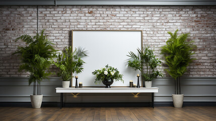 respect for the environment captured in a white brick wall and a potted green plant, the essence of simplicity, Generative AI