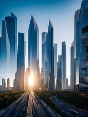 futuristic building city background City landscape and road in cinematic daylight generative ai illustration art