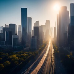 Obraz premium futuristic building city background City landscape and road in cinematic daylight generative ai illustration art