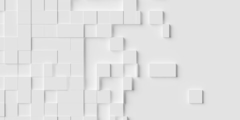 Random shifted white scaled cube boxes block background wallpaper banner texture pattern with copy space