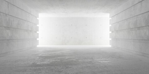 Abstract empty, modern concrete room with structured walls to the left and right and rough floor - industrial interior background template