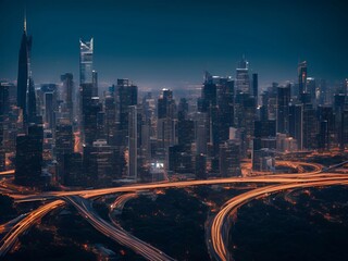 Obraz premium futuristic building city background City landscape and road in cinematic daylight generative ai illustration art