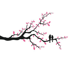 tree branch with birds vector art illustration wall sticker or wall decals design