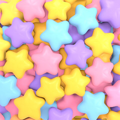 3d rendered a pile of colorful stars view from above.