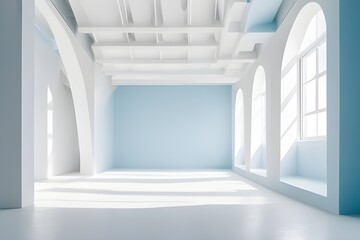 3d Futuristic empty room, white clean empty interior space room, indoor background. Generative AI.