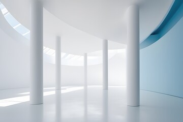White clean empty interior space room, indoor background, 3d Futuristic empty room. Generative AI.