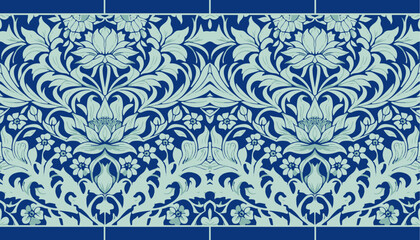 Seamless border with vintage abstract floral ornaments, baroque, modernist and art nouveau style