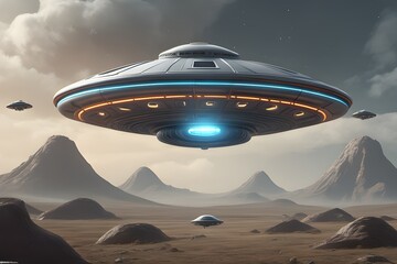 Obraz premium Unknown UFO mystery with alien imaginary in universe