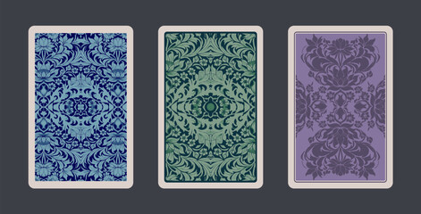 Back playing cards with vintage abstract floral ornaments, baroque, modernist and art nouveau style