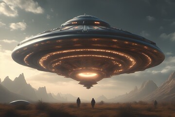 Obraz premium Unknown UFO mystery with alien imaginary in universe