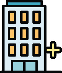 Hospital building icon outline vector. Medical clinic. City exterior health color flat