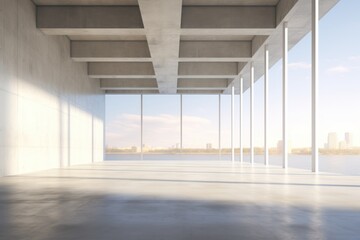 Abstract modern architecture with empty concrete floor. AI generated