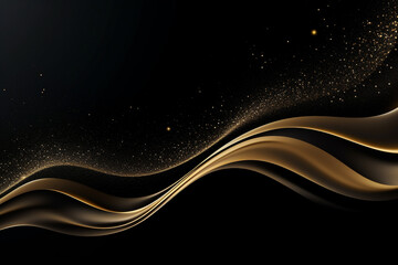 Abstract background luxury gold color glitter  shiny on black background. Ai generative.