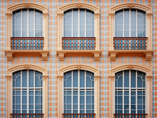 Fototapeta premium This mesmerizing close-up shot focuses on the repetitive patterns and textures found in architectural details, such as windows, doors, or decorative tiles on buildings.