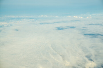 Aerial cloud fog sky with sunride light blue sky background