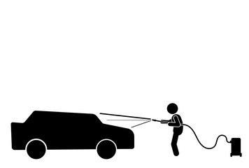 illustration and con stick figure,stickman pictogram washing car