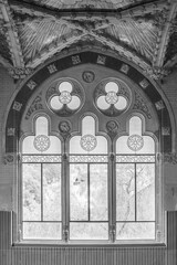 Hospital Sant Pau Barcelona old beautiful buildingHospital Sant Pau Barcelona old beautiful building stained glass windows with beautiful woodwork architecture
