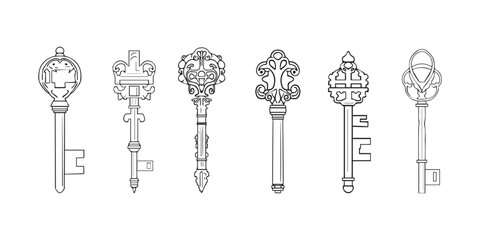 Set beautiful vintage keys. Vector illustration isolated on white background