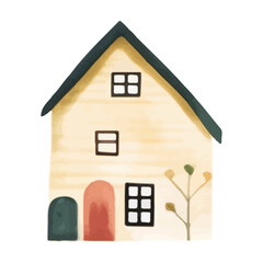 Scandinavian vector house. Cute watercolor home. European building. Childish vector illustration