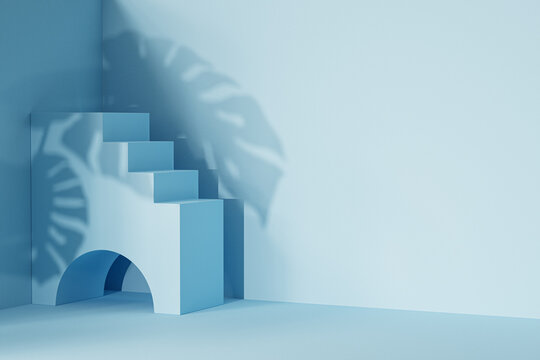 Minimal background scene with natural lighting and leaves shadow background, 3d render